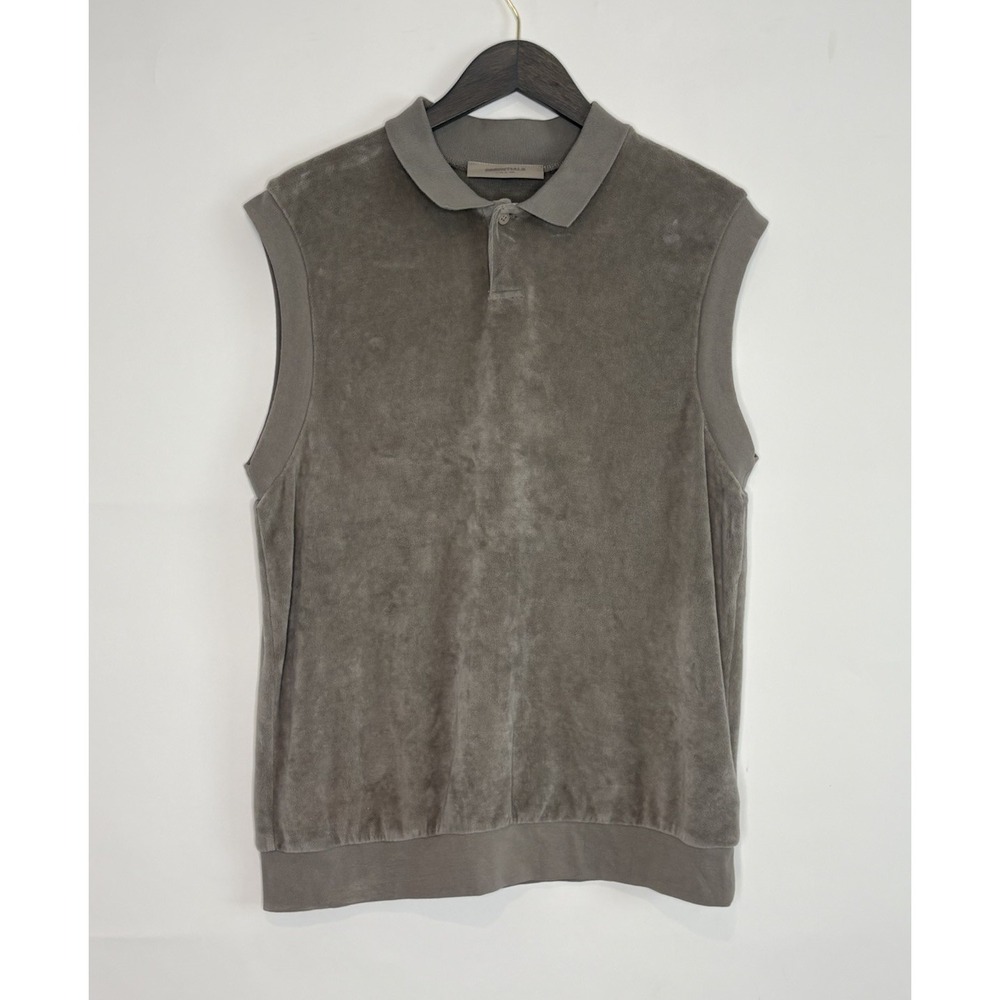 FEAR OF GOD Essentials Polo Vest Women Large Taupe Gray Velour Sleeveless Rib